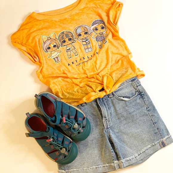 LOL Surprise Girls Vibrant Orange Tie Front Tee | Art Is Life Graphic Top - Picture 6 of 6